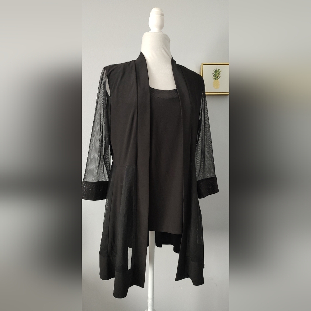 R&M Richards Womens Elegant 2-in-one Blouse Open 3/4 Sleeve Cardigan Tops New